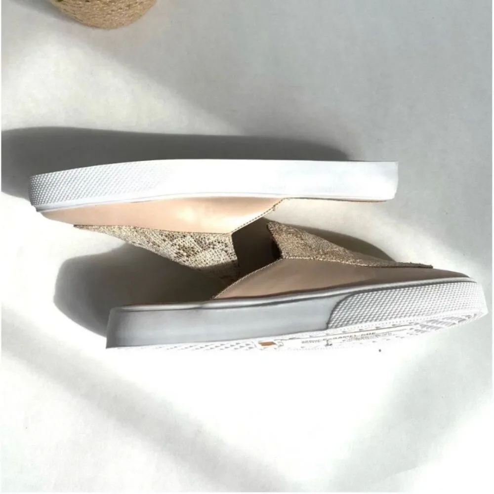 Kaanas Metallic Crackle Slide Sneakers Nude Pink Platform Mules Size 6 Revolve